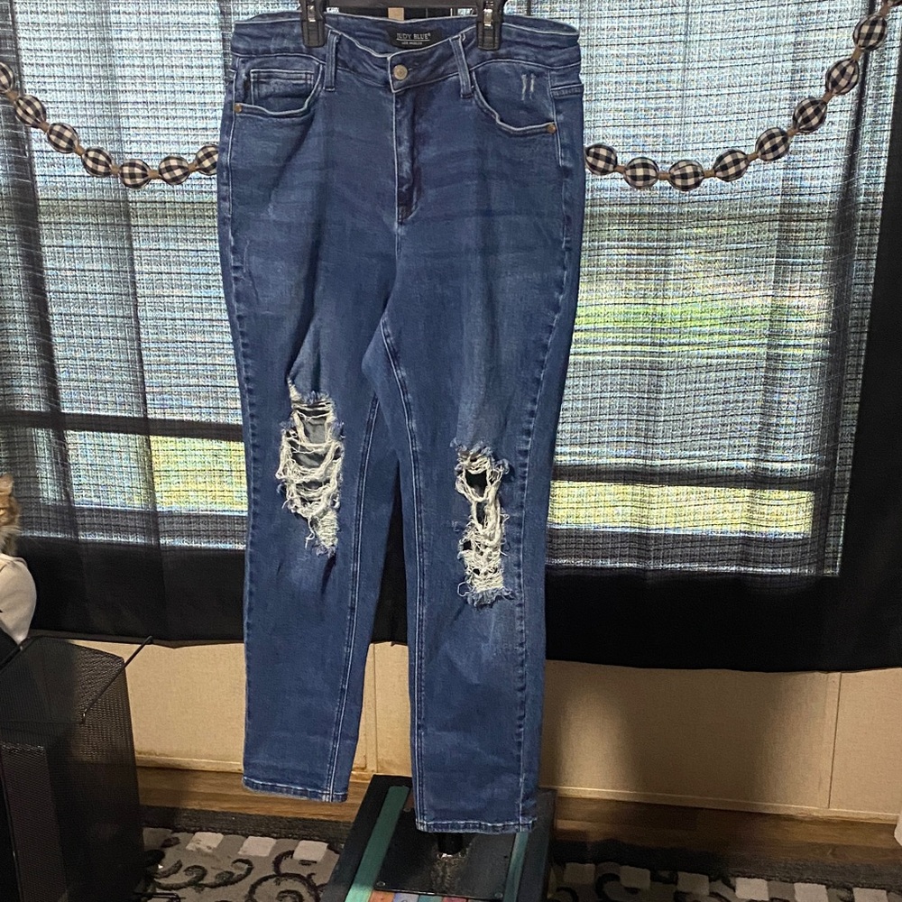 Seven7 Dark Blue Ripped Skinny Jeans